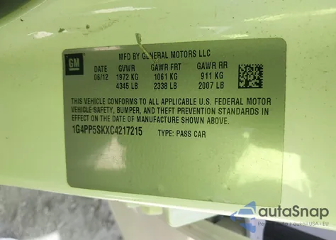 2012 Buick Verano из США, поврежденный, VIN 1G4PP5SKXC4217215